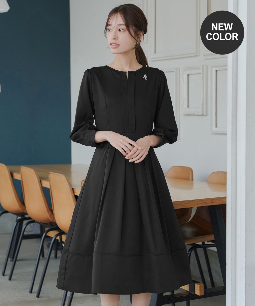 【セレモニー・XSサイズ(5号)追加・新色追加・洗える】キーネックフレアワンピース