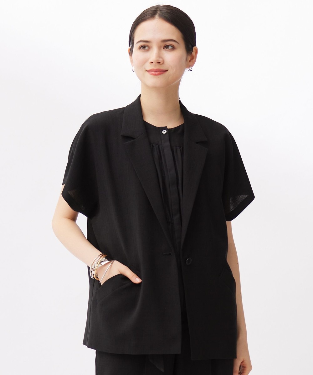 【オンワード】 自由区>ジャケット/アウター 【カタログ掲載・セットアップ対応・接触冷感・UVカット・洗える】ライトリネンライクショートスリーブ ジャケット ブラック 38 レディース 【オンワード】 自由区>ジャケット/アウター 【カタログ掲載・セットアップ対応・接触冷感・UVカット・洗える】ライトリネンライクショートスリーブ ジャケット ブラック 38 レディース