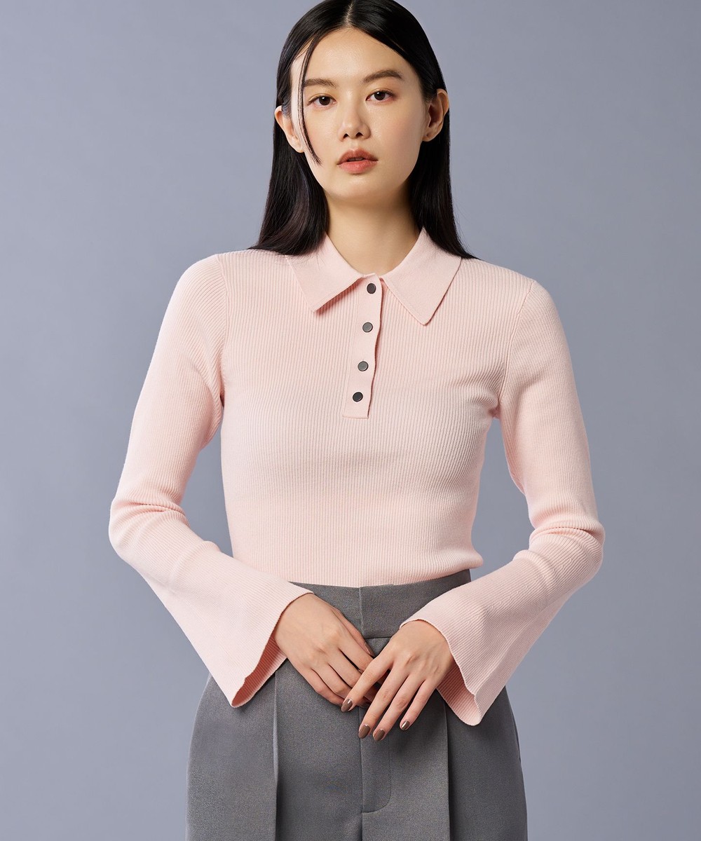 【オンワード】 uncrave>トップス 【洗濯機洗い可】リブ フレアスリーブポロニット(uncrave STANDARD) ピンク 2 レディース 【オンワード】 uncrave>トップス 【洗濯機洗い可】リブ フレアスリーブポロニット(uncrave STANDARD) ピンク 2 レディース