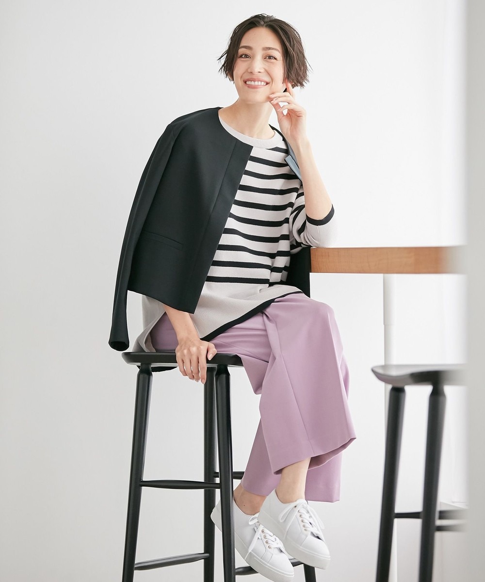 【オンワード】 自由区 L>パンツ 【定番人気】吸水撥油 TRギャバ ワイドパンツ グレー 44 レディース 【送料無料】