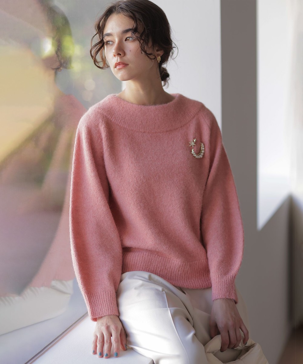 ピンク オフショルダー ニット セーター新品 オープンショルダーニットプルオーバー [C6591] - レディース