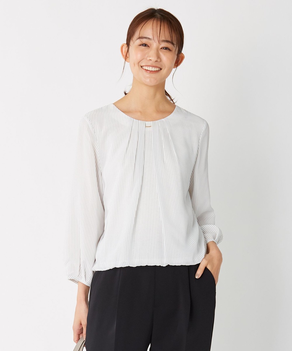 【オンワード】 J.PRESS LADIES S>トップス シフォンストライプ カットソー ホワイト S レディース 【送料無料】