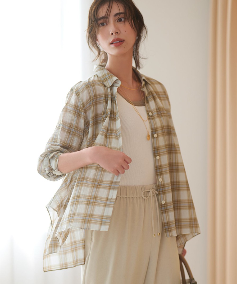【オンワード】 23区 S(小さいサイズ)>トップス 【WEB & 一部店舗限定】シアーコットン チェック シャツ ベージュチェック 32 レディース 【オンワード】 23区 S(小さいサイズ)>トップス 【WEB & 一部店舗限定】シアーコットン チェック シャツ ベージュチェック 32 レディース