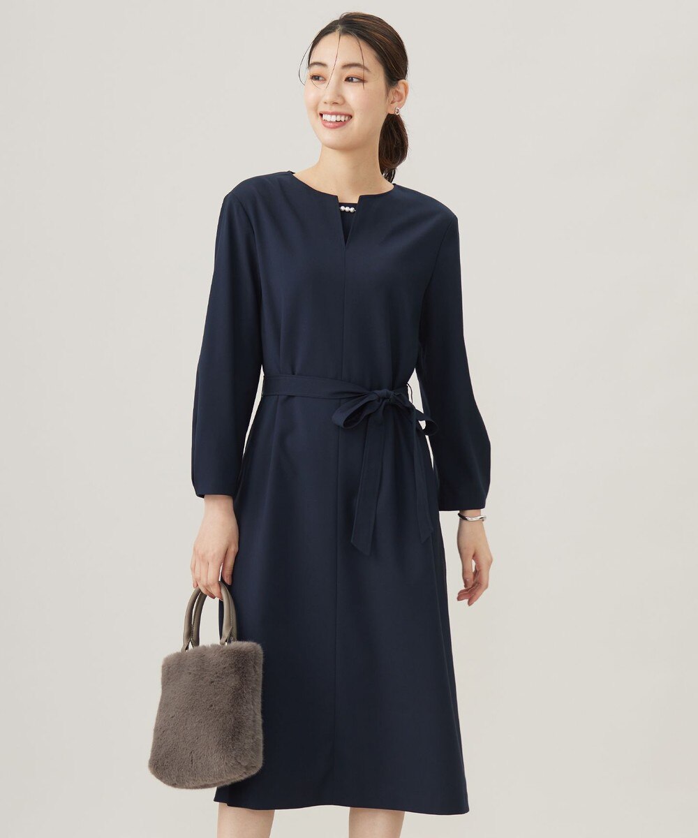 【オンワード】 J.PRESS LADIES L（大きいサイズ）>ワンピース 【洗える】T/Rウォッシャブルギャバ パール釦 ワンピース ネイビー T15 レディース