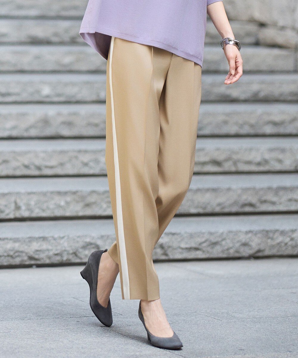 【オンワード】 自由区>パンツ 【カタログ掲載・洗える】ウールライクストレッチテーパード パンツ ベージュ×オフ 38 レディース