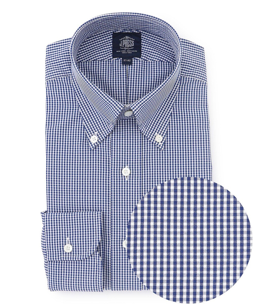 【オンワード】 J.PRESS MEN>トップス 【PREMIUM PLEATS / 形態安定】ギンガムチェック ドレスシャツ / B.D. ネイビー 42-86 メンズ