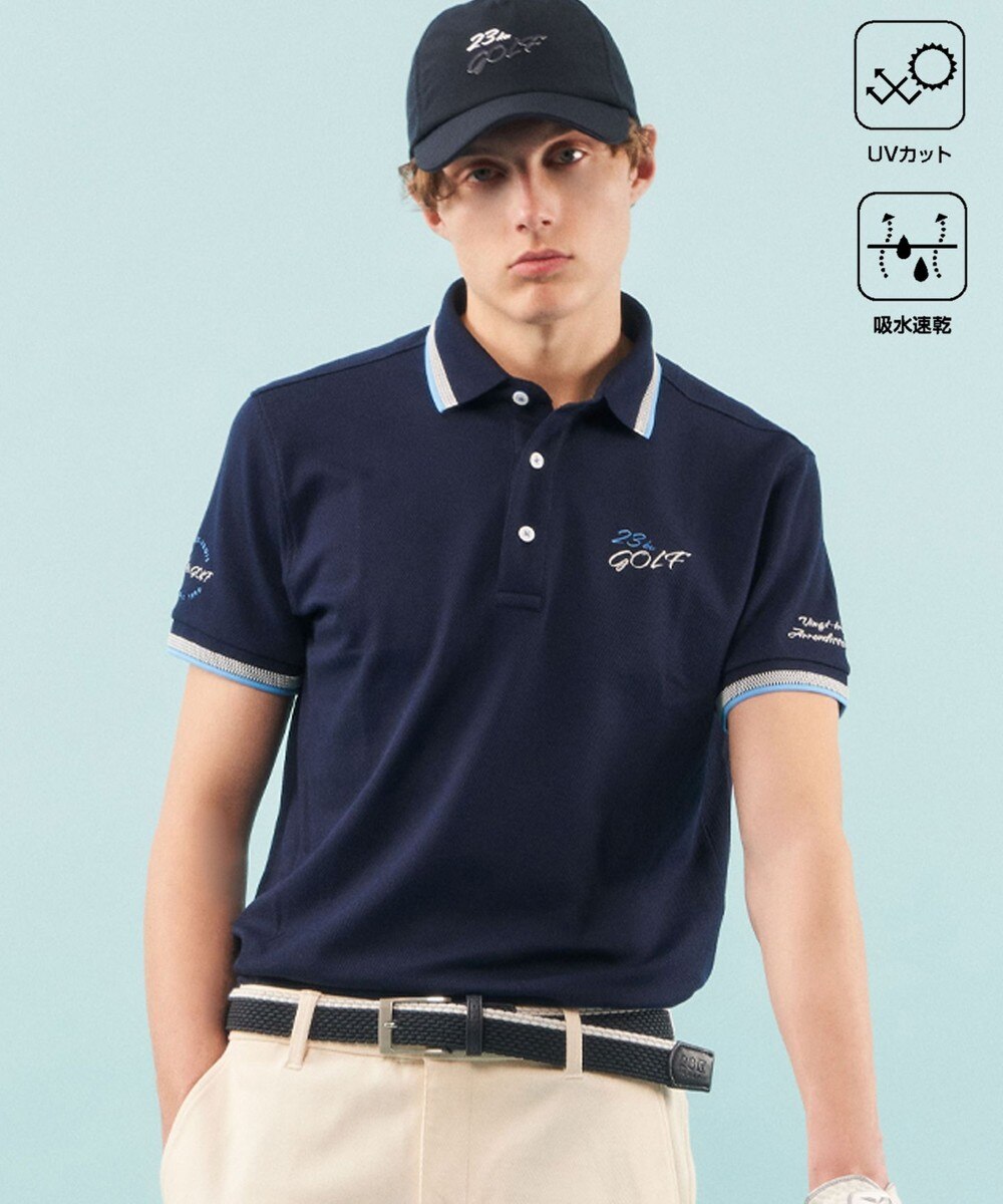 【オンワード】 23区GOLF>トップス 【MEN】【UVケア/吸水速乾】ハニカムカノコ 半袖ポロシャツ ネイビー M メンズ