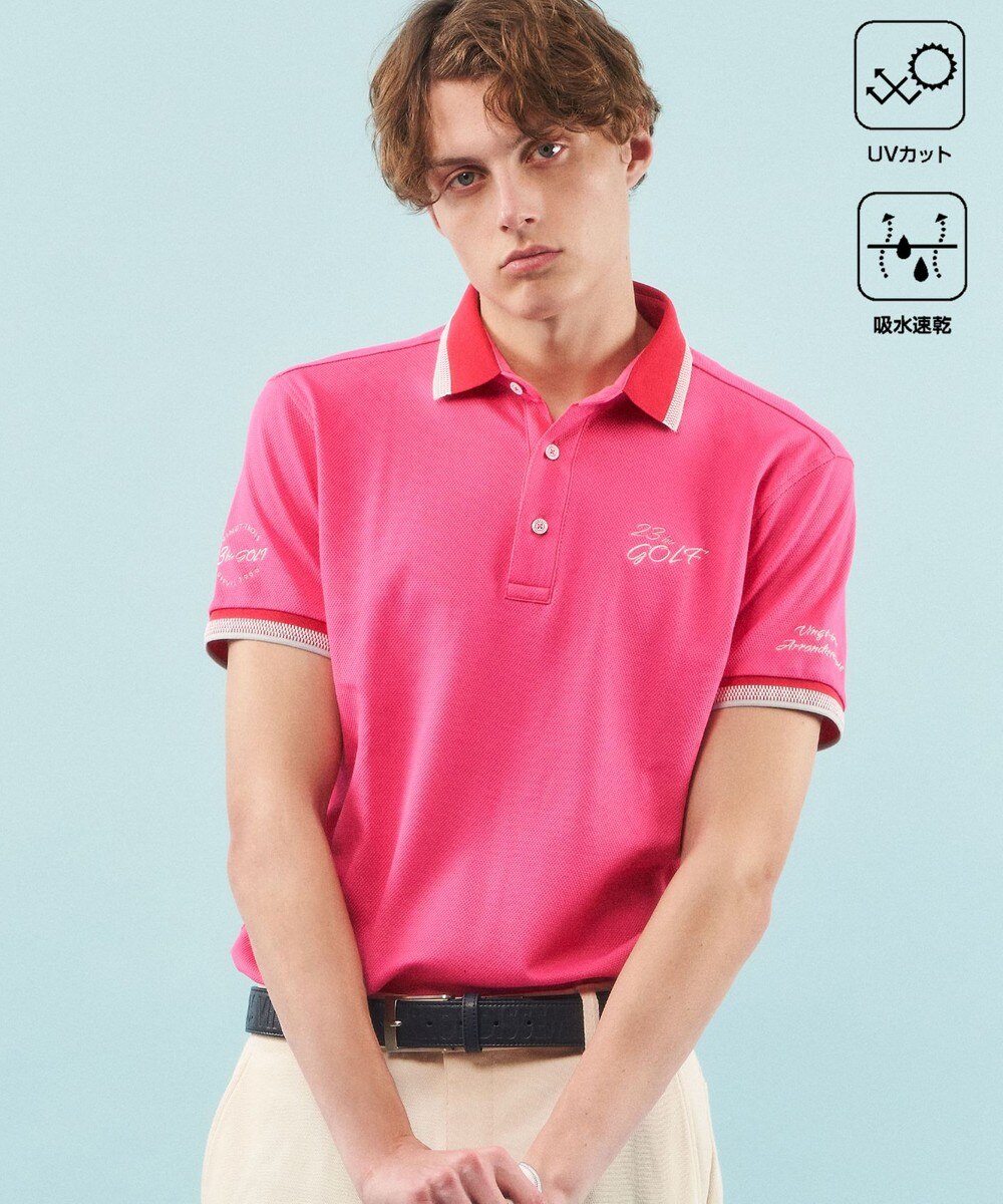 【オンワード】 23区GOLF>トップス 【MEN】【UVケア/吸水速乾】ハニカムカノコ 半袖ポロシャツ ピンク LL メンズ