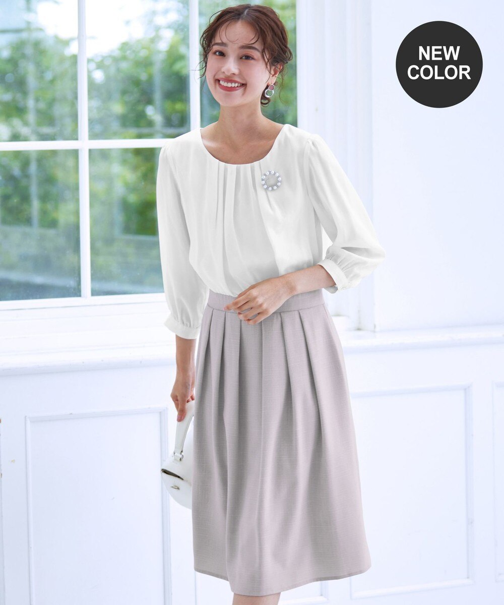 【洗える】ブラウスドッキングツイードワンピース