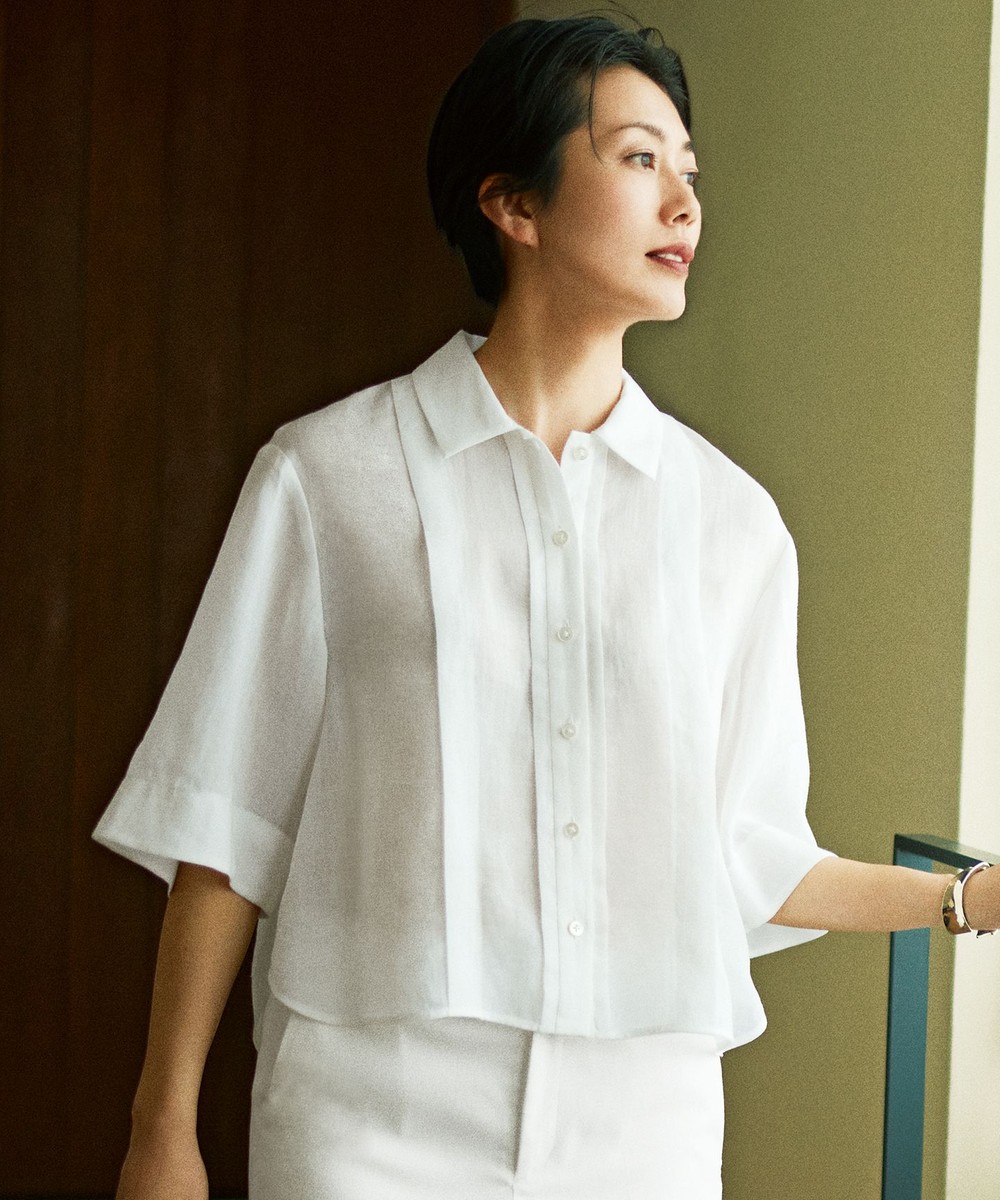 【オンワード】 自由区 L(大きいサイズ)>トップス 【カタログ掲載・接触冷感・洗える】ラミーローンクロップド丈 ブラウス オフ 44 レディース 【オンワード】 自由区 L(大きいサイズ)>トップス 【カタログ掲載・接触冷感・洗える】ラミーローンクロップド丈 ブラウス オフ 44 レディース