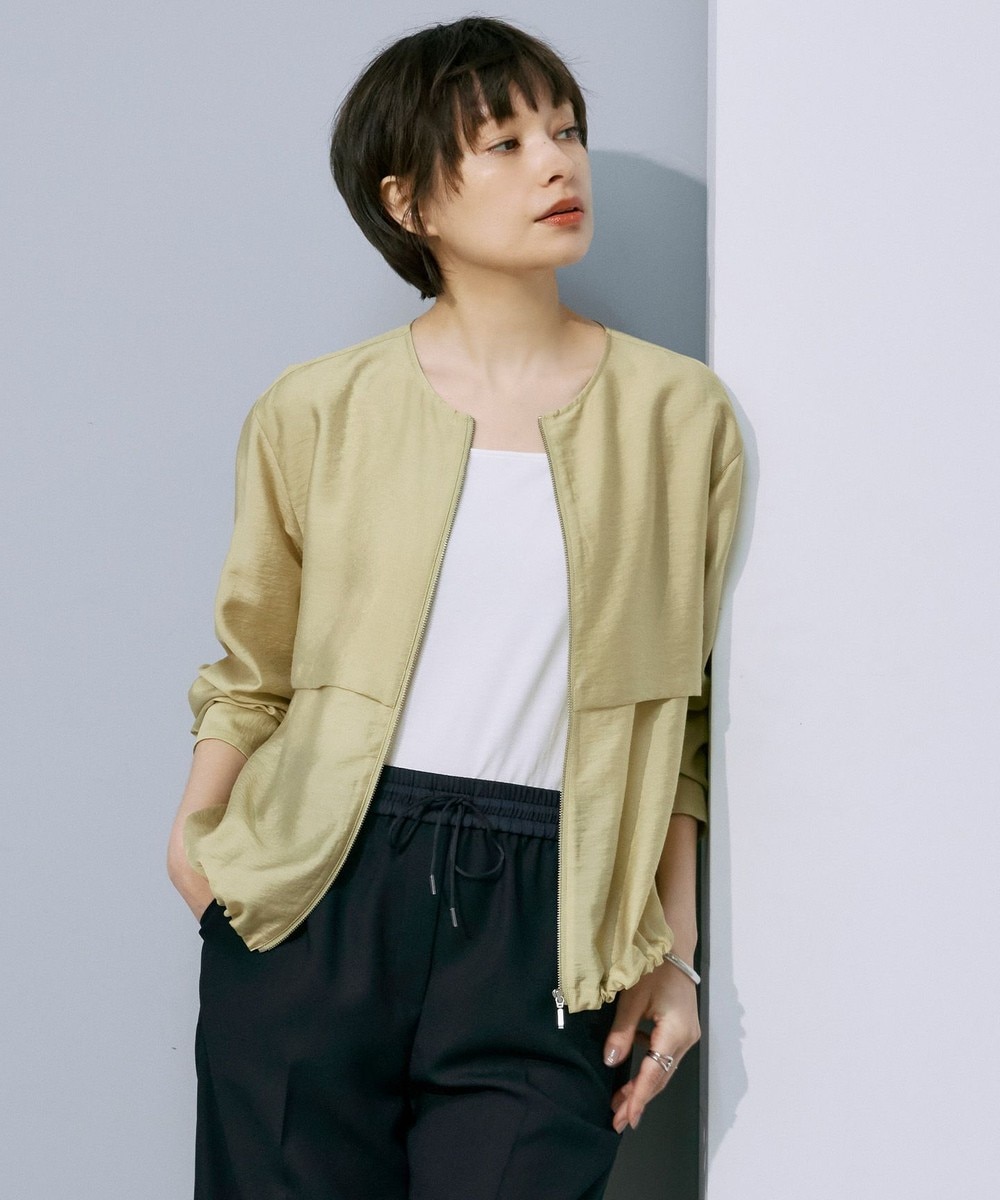 【オンワード】 ICB>ジャケット/アウター 【接触冷感・速乾・洗える】 リヨセルナイロンワッシャー ノーカラーブルゾン クリームカーキ 4 レディース 【オンワード】 ICB>ジャケット/アウター 【接触冷感・速乾・洗える】 リヨセルナイロンワッシャー ノーカラーブルゾン クリームカーキ 4 レディース