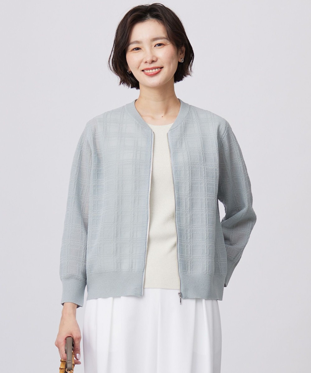 【オンワード】 J.PRESS LADIES>トップス 【洗える】SHEER JACQUARD ニット ブルゾン グレイッシュアクア M レディース 【オンワード】 J.PRESS LADIES>トップス 【洗える】SHEER JACQUARD ニット ブルゾン グレイッシュアクア M レディース