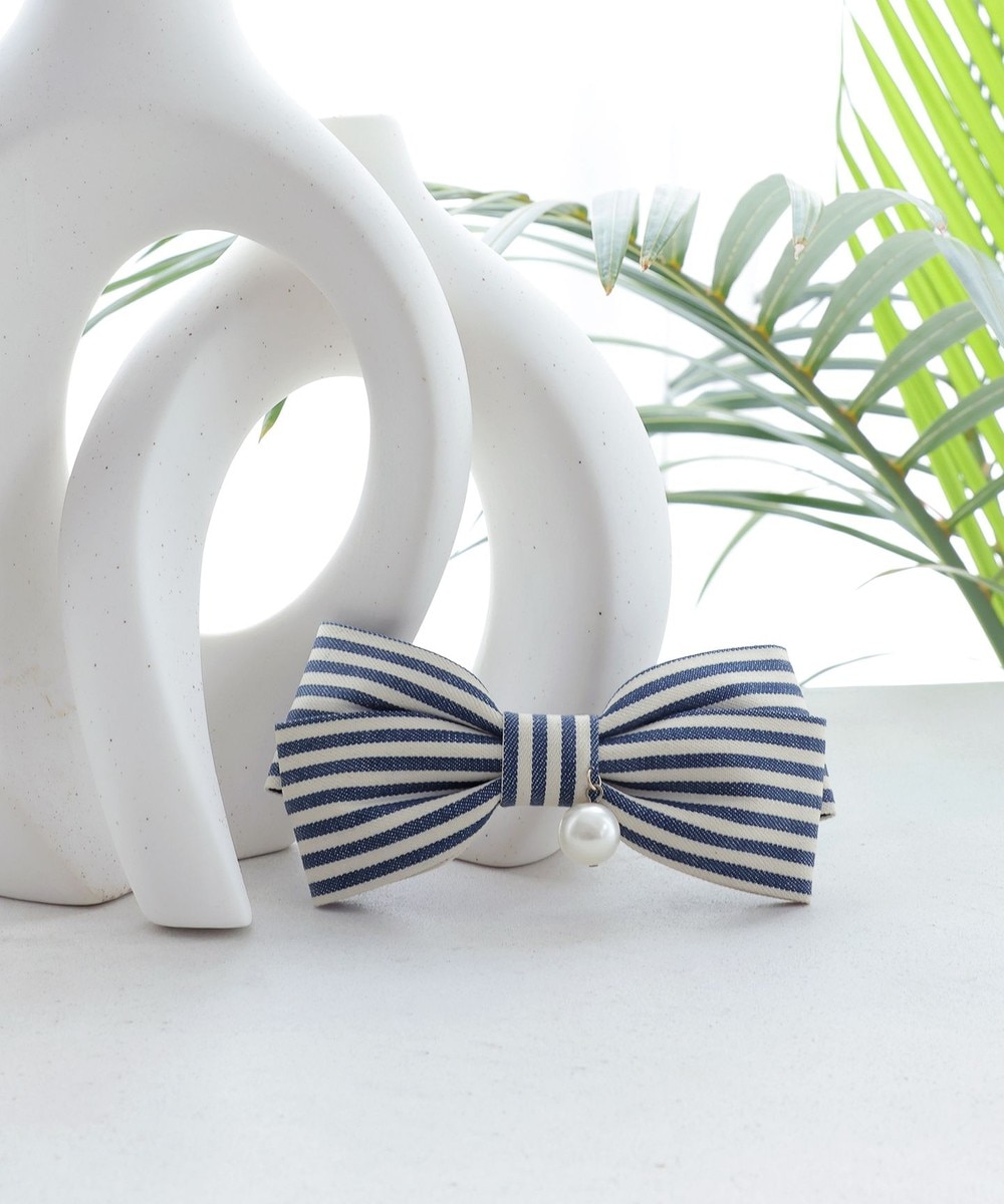 ボーダーリボンバレッタ(パール付き)