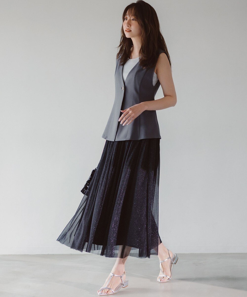 【オンワード】 ANY SIS>ワンピース 【スタイリストコラボ】ジレ×ラメチュールスカート セットアップ グレー 1 レディース 【オンワード】 ANY SIS>ワンピース 【スタイリストコラボ】ジレ×ラメチュールスカート セットアップ グレー 1 レディース