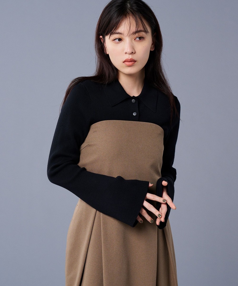 【オンワード】 uncrave>トップス 【洗濯機洗い可】リブ フレアスリーブポロニット(uncrave STANDARD) ブラック 1 レディース 【オンワード】 uncrave>トップス 【洗濯機洗い可】リブ フレアスリーブポロニット(uncrave STANDARD) ブラック 1 レディース