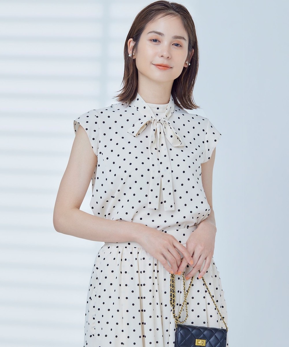 【オンワード】 組曲 L(大きいサイズ)>トップス 【WEB限定】ドットプリントデシン ボウタイ付きブラウス エクリュ×ブラック 5 レディース 【オンワード】 組曲 L(大きいサイズ)>トップス 【WEB限定】ドットプリントデシン ボウタイ付きブラウス エクリュ×ブラック 5 レディース