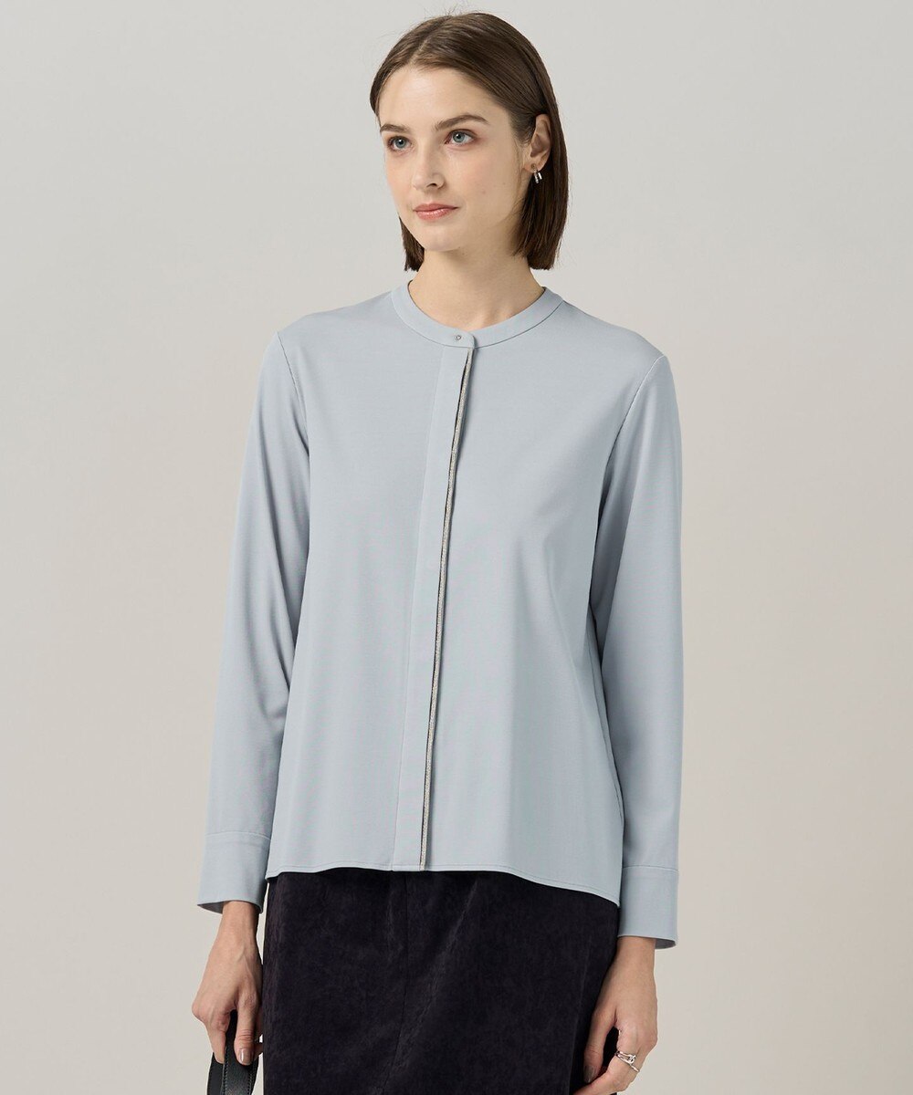 【オンワード】 ICB>トップス 【洗える】 コンパクトモクロディ バンドカラーカットソー サックスグレー S レディース