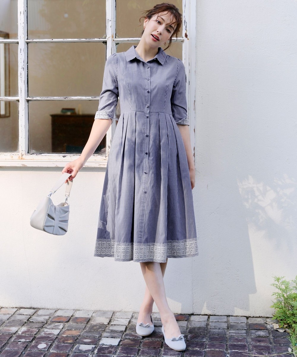 【洗える】レースコンビシャツワンピース