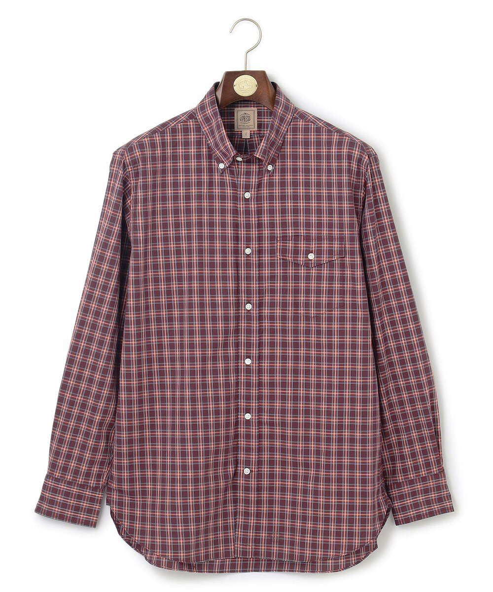 【オンワード】 J.PRESS MEN>トップス SOMELOSコットンチェック シャツ ワイン M メンズ