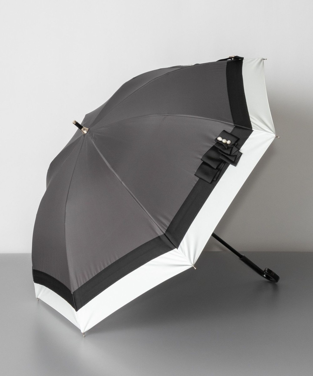 AURORA>ファッション雑貨 Beaurance（ビューランス）切り継ぎパールリボン晴雨兼用パラソル（1段スライドショート傘） 日傘 チャコールグレー FREE レディース 【送料無料】