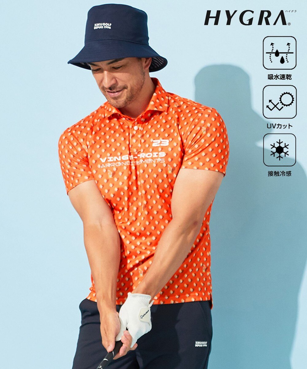 【オンワード】 23区GOLF>トップス 【MEN】【接触冷感・UVケア・吸水速乾】アイス柄 ポロシャツ オレンジ LL メンズ