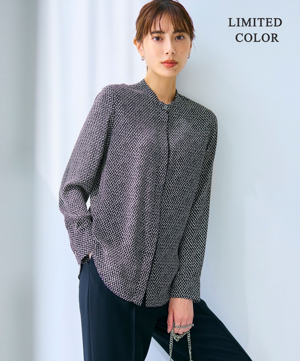 【オンワード】 ICB L(大きいサイズ)>トップス 【接触冷感・UVケア・速乾・洗える】BackSatinAmunzen バンドカラーブラウス ブラックプリント柄 L レディース 【オンワード】 ICB L(大きいサイズ)>トップス 【接触冷感・UVケア・速乾・洗える】BackSatinAmunzen バンドカラーブラウス ブラックプリント柄 L レディース