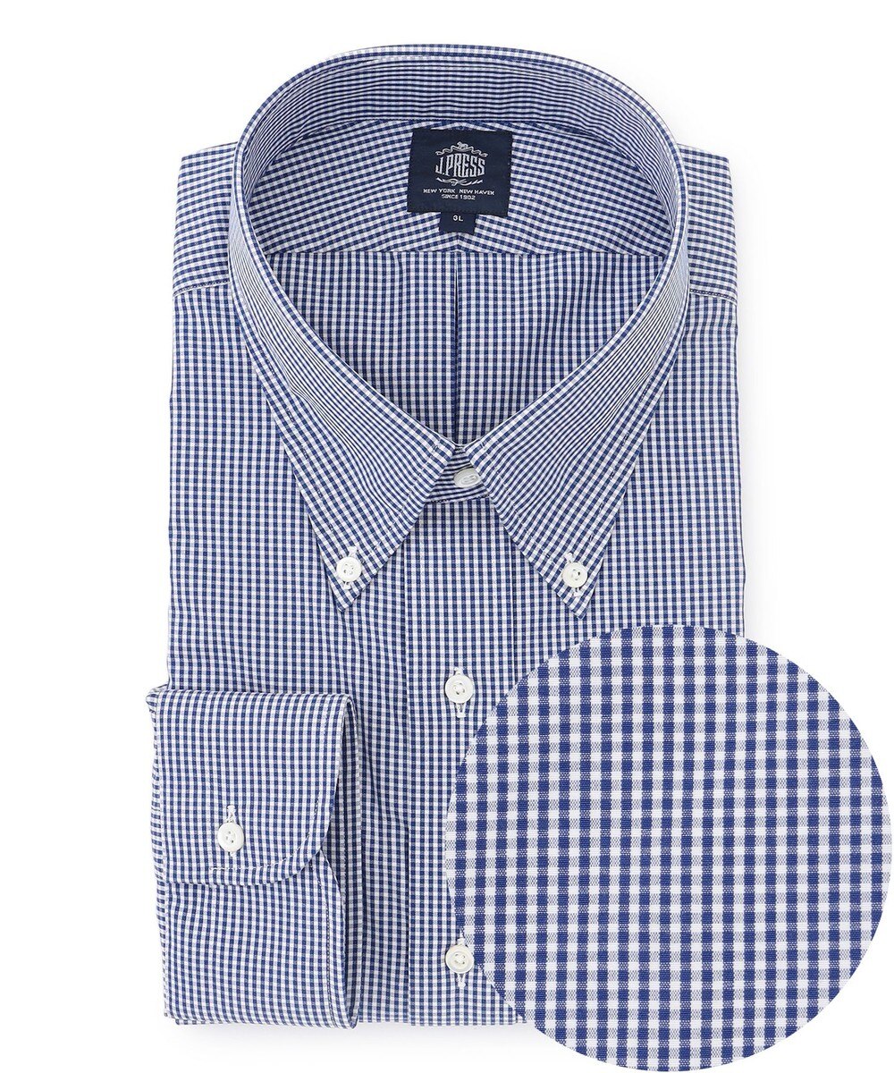 【オンワード】 J.PRESS MEN>トップス 【KING SIZE】【PREMIUM PLEATS / 形態安定】ギンガムチェック ドレスシャツ / B.D. ネイビー 3L メンズ