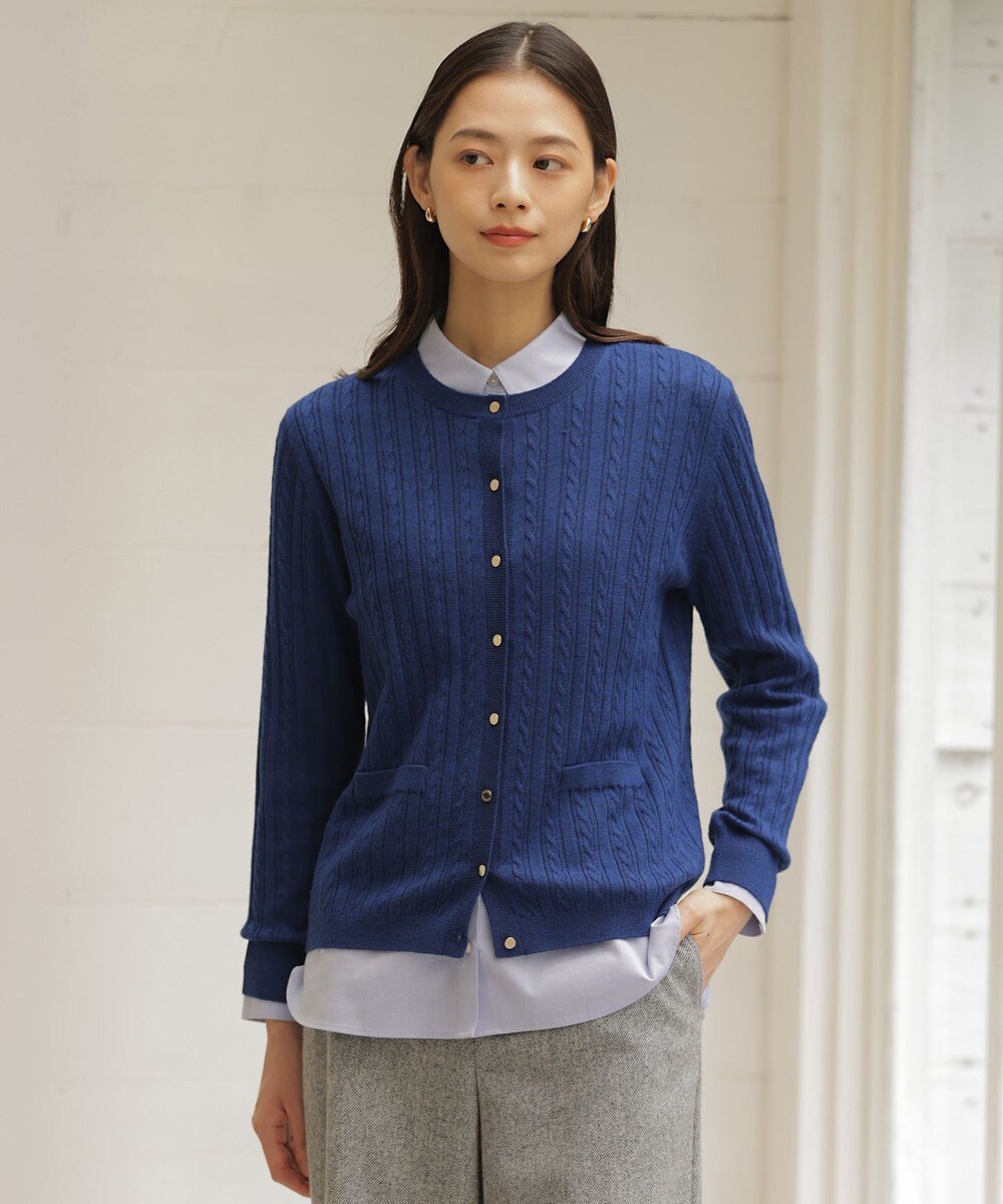 【オンワード】 J.PRESS LADIES>トップス 【洗える】KNIT BASIC クルーネック カーディガン トップブルー M レディース