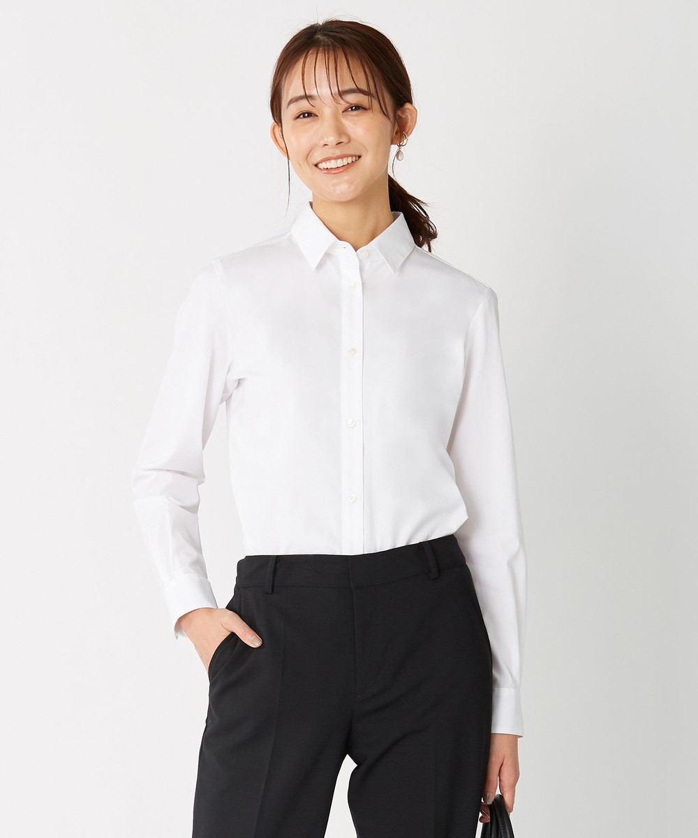 【オンワード】 J.PRESS LADIES L>トップス 【洗える・抗菌防臭】100/2 コンパクトブロード ブラウス ホワイト T17 レディース 【送料無料】