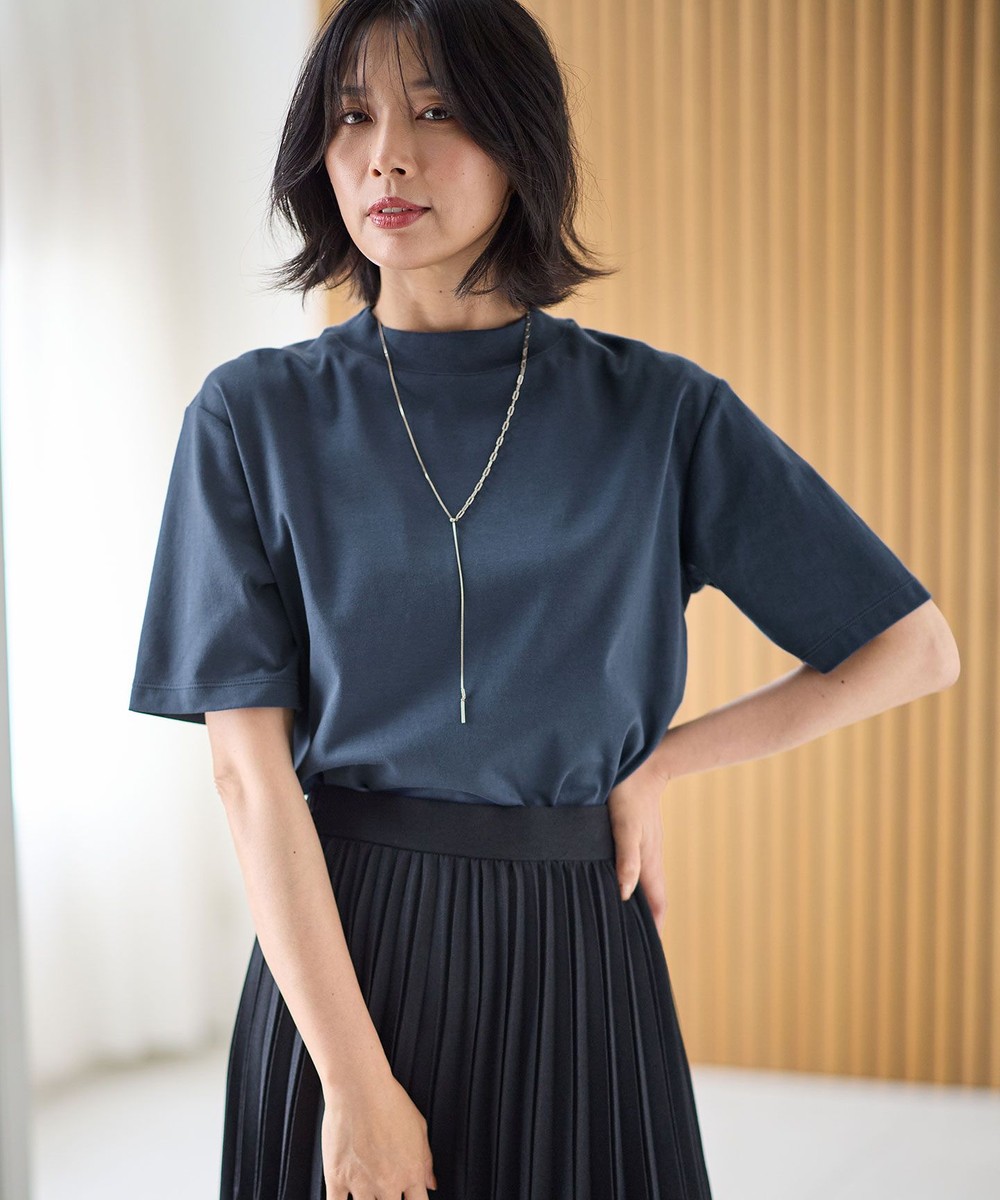 【オンワード】 ANY>トップス 【接触冷感/UVケア】マルチファンクションモックネックTシャツ ネイビー 2 レディース 【オンワード】 ANY>トップス 【接触冷感/UVケア】マルチファンクションモックネックTシャツ ネイビー 2 レディース