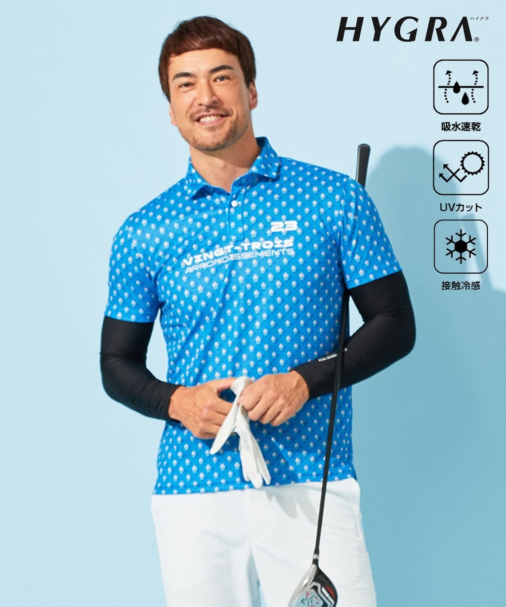 【オンワード】 23区GOLF>トップス 【MEN】【接触冷感・UVケア・吸水速乾】アイス柄 ポロシャツ ブルー L メンズ 【オンワード】 23区GOLF>トップス 【MEN】【接触冷感・UVケア・吸水速乾】アイス柄 ポロシャツ ブルー L メンズ