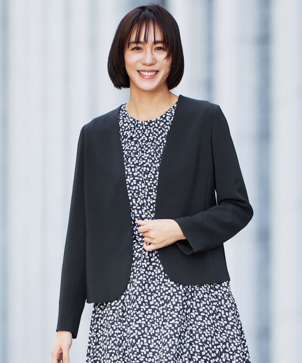 【オンワード】 自由区>ジャケット/アウター 【セットアップ対応・洗える】トリアセダブルクロスノーカラー ジャケット ネイビー 42 レディース 【オンワード】 自由区>ジャケット/アウター 【セットアップ対応・洗える】トリアセダブルクロスノーカラー ジャケット ネイビー 42 レディース