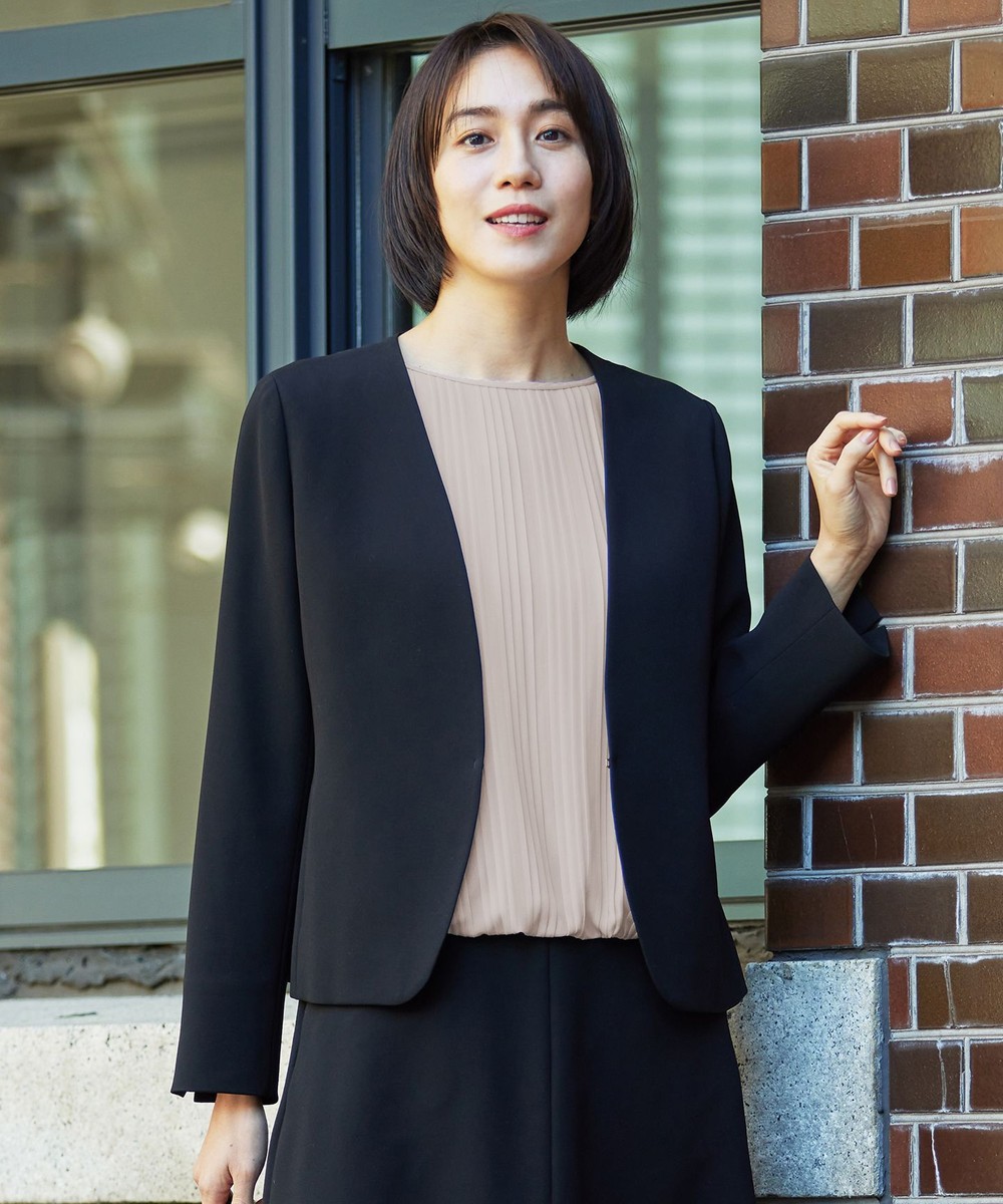 【オンワード】 自由区>ジャケット/アウター 【セットアップ対応・洗える】トリアセダブルクロスノーカラー ジャケット ブラック 38 レディース 【オンワード】 自由区>ジャケット/アウター 【セットアップ対応・洗える】トリアセダブルクロスノーカラー ジャケット ブラック 38 レディース