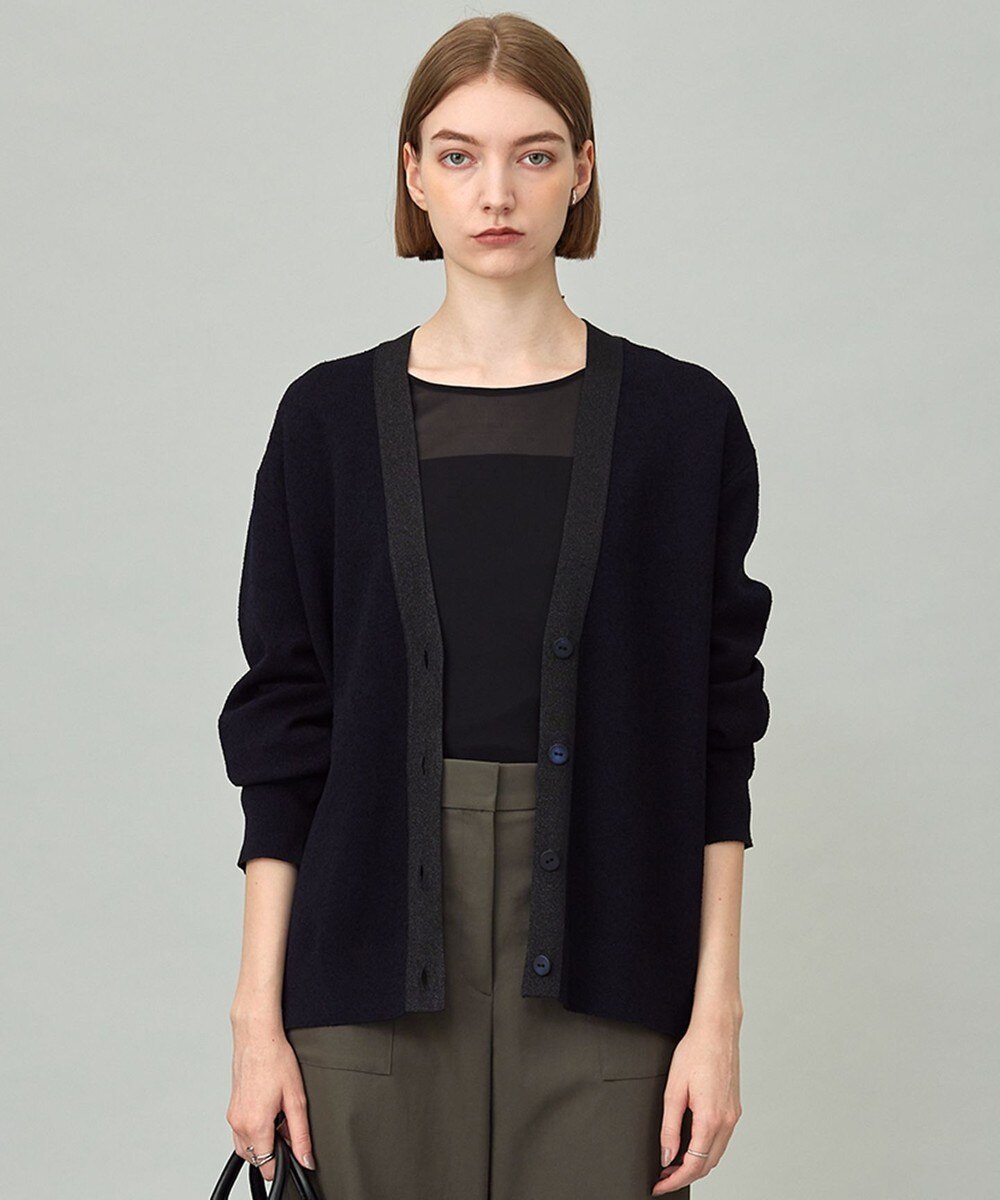 【オンワード】 ICB>トップス 【洗える】 ウールテンセルミニブークレ カーディガン ネイビー S レディース