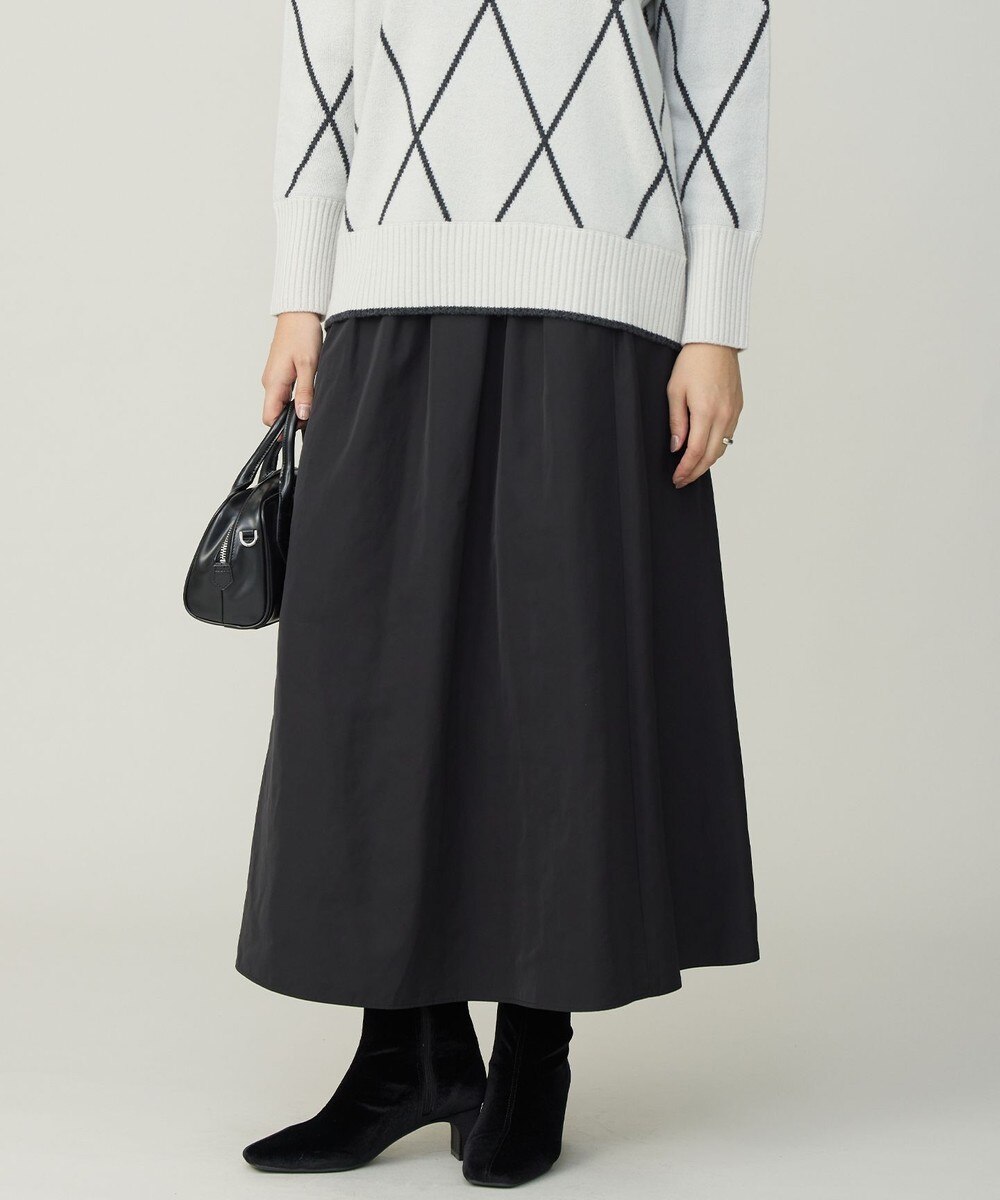 【オンワード】 ICB L（大きいサイズ）>スカート 【先行予約】エステルメモリータフタ キャザースカート ブラック 44 レディース