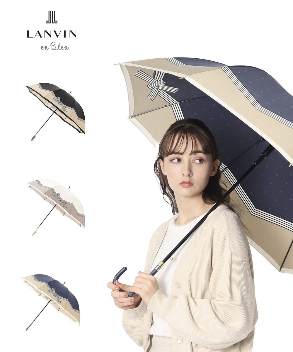 ＜オンワード＞MOONBAT>ファッション雑貨 LANVIN en Bleu 長傘 サテンプリントリボン ネイビーブルー 60 レディース 【送料無料】