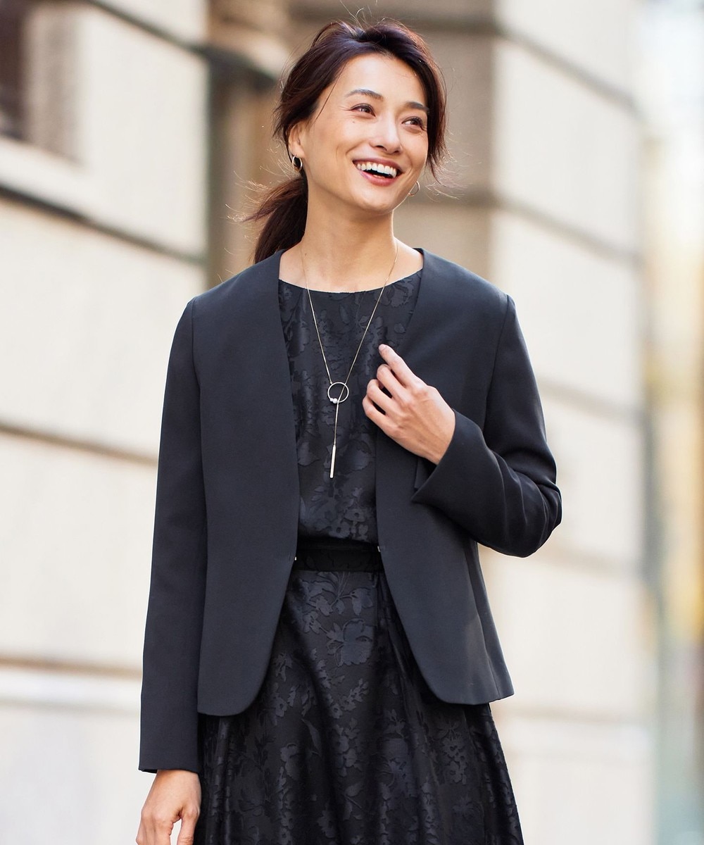 【オンワード】 自由区 S(小さいサイズ)>ジャケット/アウター 【セットアップ対応・洗える】トリアセダブルクロスノーカラー ジャケット ネイビー 32 レディース 【オンワード】 自由区 S(小さいサイズ)>ジャケット/アウター 【セットアップ対応・洗える】トリアセダブルクロスノーカラー ジャケット ネイビー 32 レディース