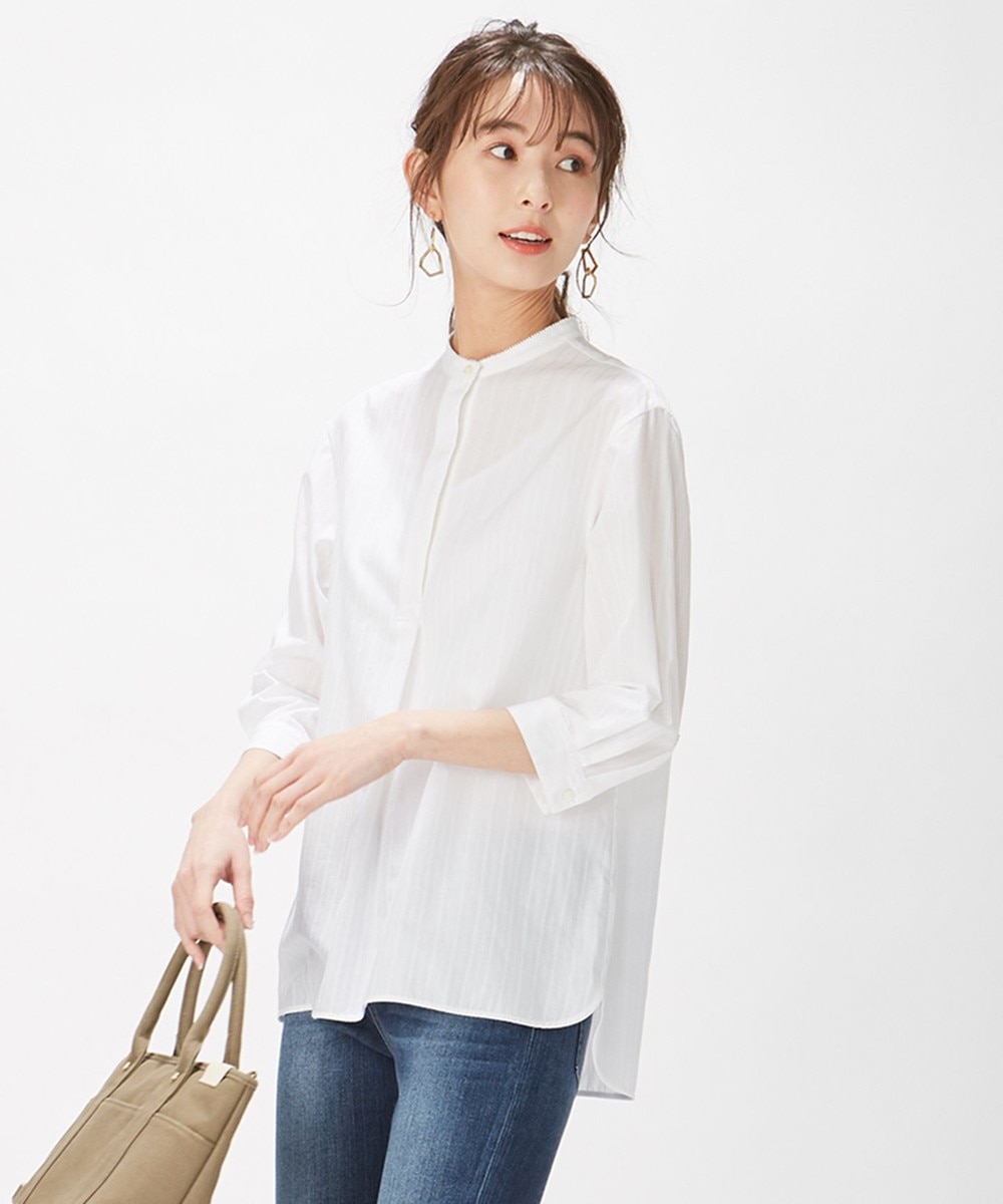 【オンワード】 J.PRESS LADIES>トップス 【洗える】コットン キュプラドビーストライプ ブラウス ブラウン 9 レディース 【送料無料】