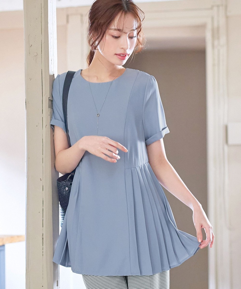 【新色追加・洗える】サイドプリーツチュニックブラウス