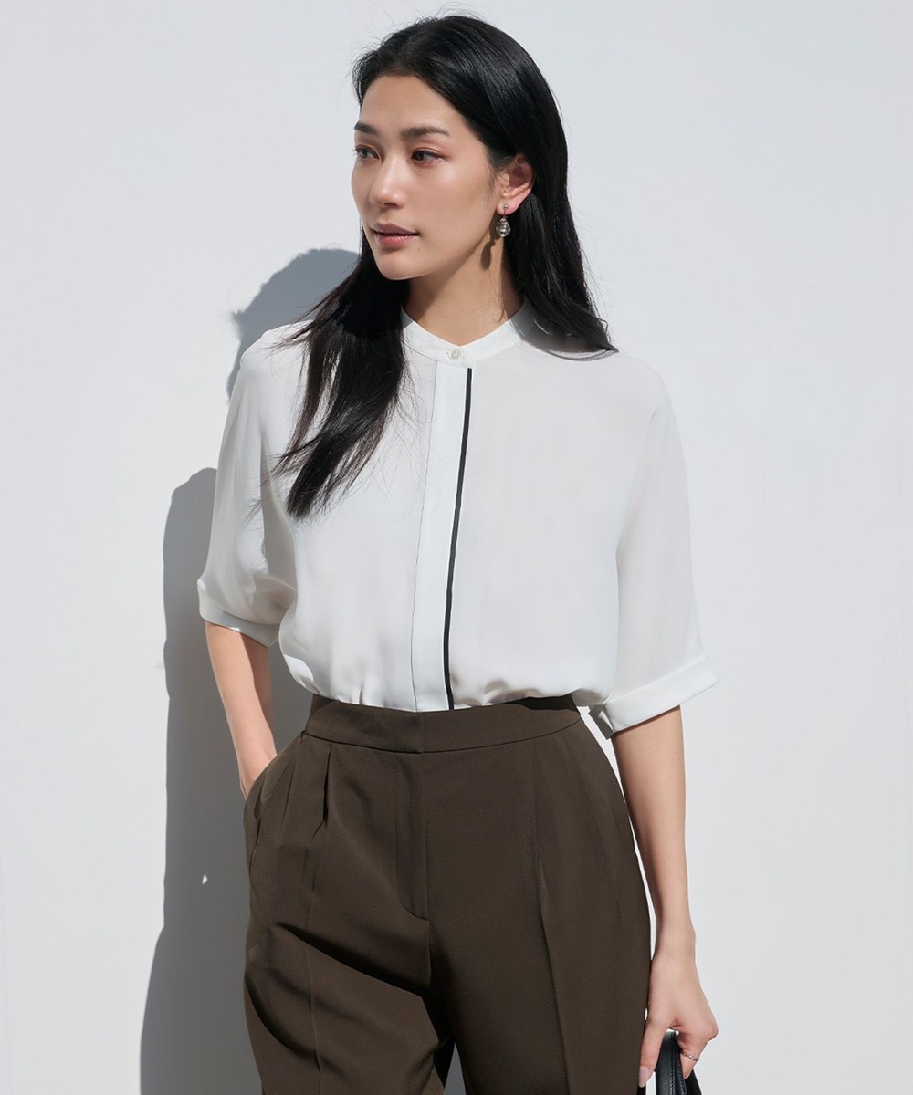 【オンワード】 ICB L(大きいサイズ)>トップス 【人気のため新色追加・接触冷感・UVケア・速乾・洗える】BackSatinAmunzen 5分袖バンドカラーブラウス オフホワイト L レディース 【オンワード】 ICB L(大きいサイズ)>トップス 【人気のため新色追加・接触冷感・UVケア・速乾・洗える】BackSatinAmunzen 5分袖バンドカラーブラウス オフホワイト L レディース