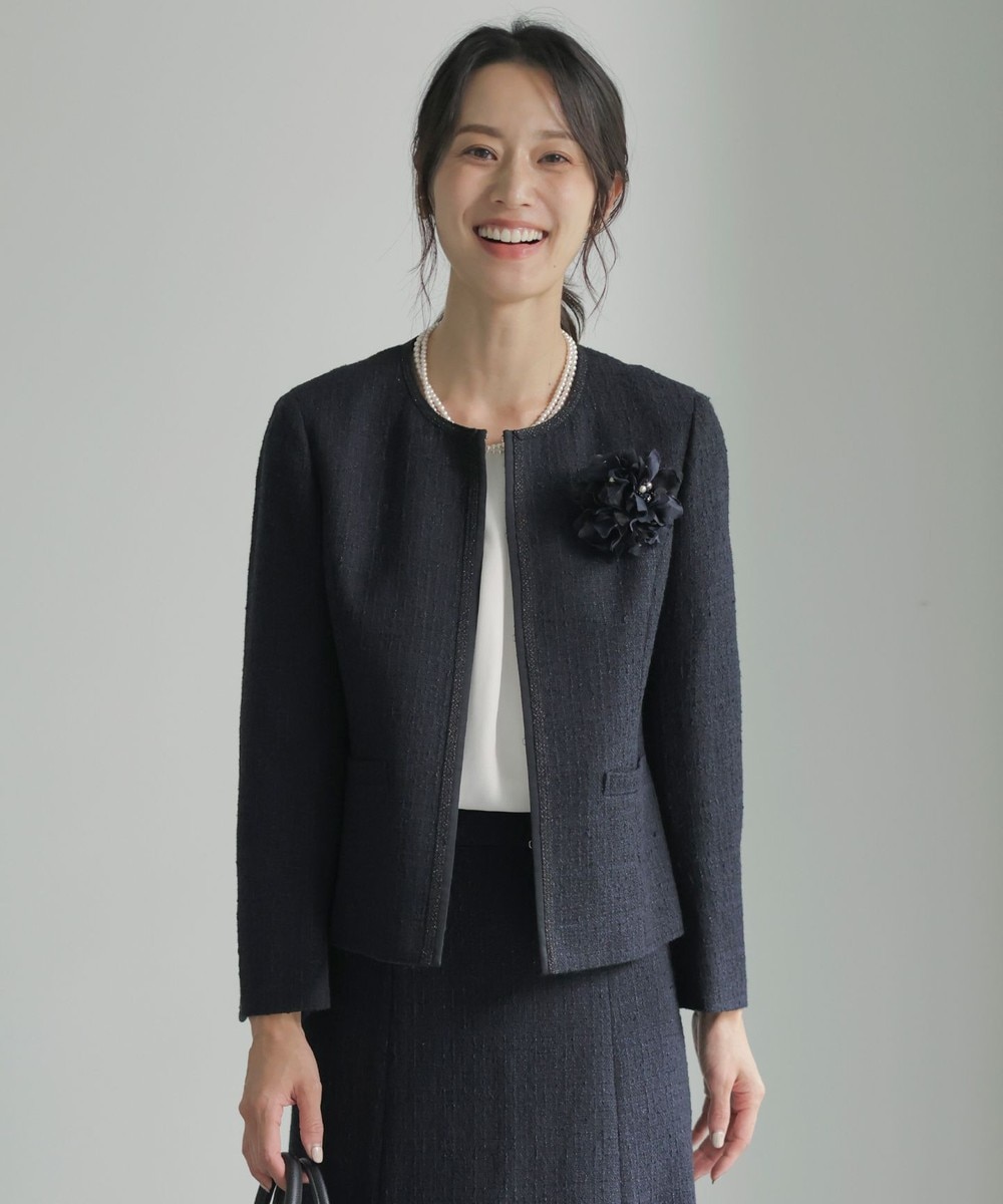【オンワード】 J.PRESS LADIES>ジャケット/アウター 【セットアップ対応】ファンシーツイード ノーカラー ジャケット ネイビー 9 レディース 【オンワード】 J.PRESS LADIES>ジャケット/アウター 【セットアップ対応】ファンシーツイード ノーカラー ジャケット ネイビー 9 レディース