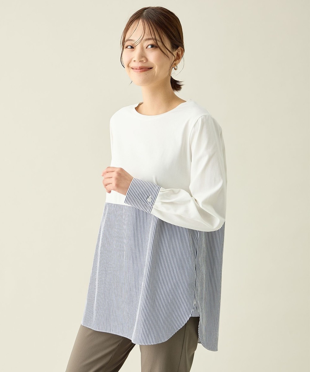 【オンワード】 ANY L>トップス 【洗濯機可】シャツコンビレイヤードインナー ネイビーストライプ XL レディース 【オンワード】 ANY L>トップス 【洗濯機可】シャツコンビレイヤードインナー ネイビーストライプ XL レディース