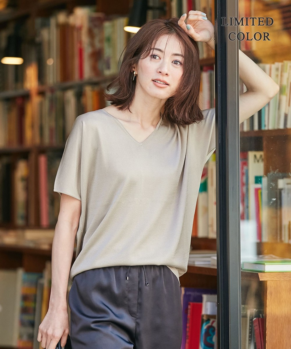 【オンワード】 ICB L>トップス 【WEB限定カラーあり】Synthetic Yarn 半袖 ニット ブラウン L レディース 【送料無料】