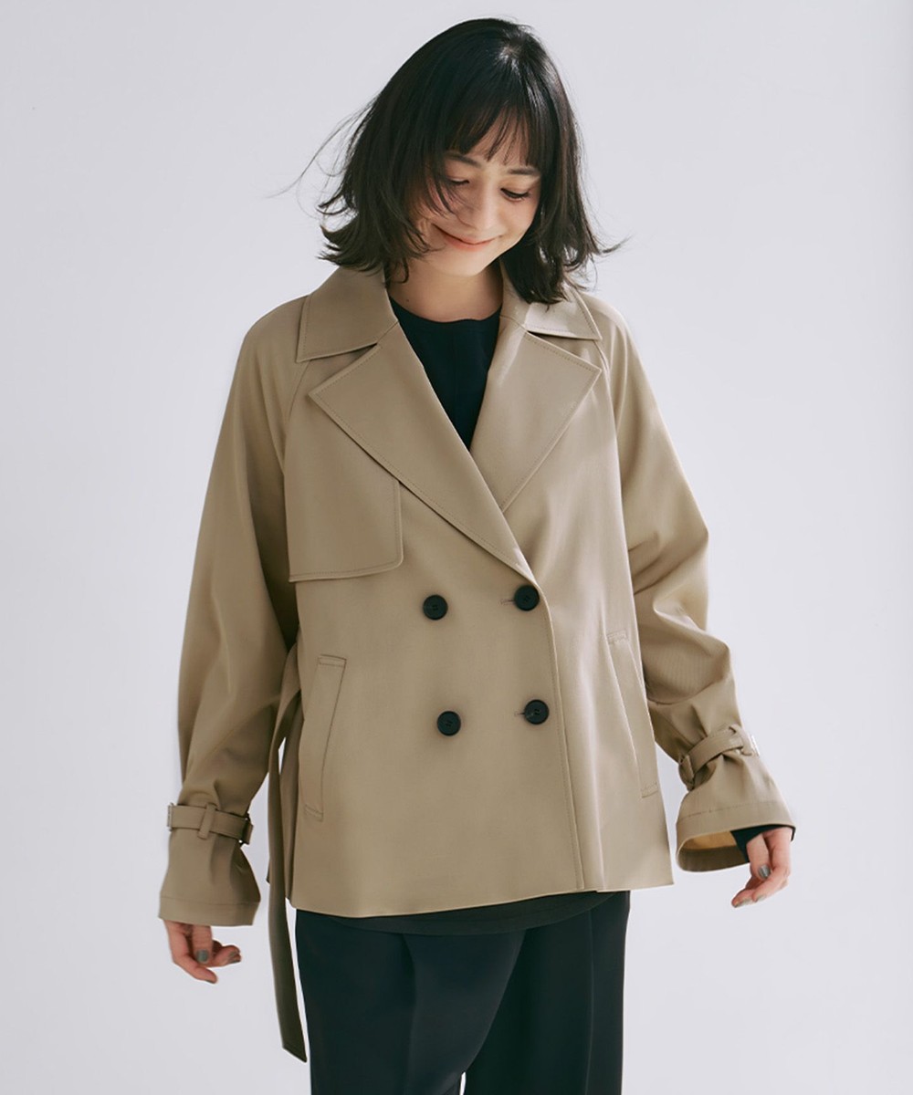 【オンワード】 ICB L(大きいサイズ)>ジャケット/アウター トリアセコットンギャバジン ショートトレンチコート ベージュ 42 レディース 【オンワード】 ICB L(大きいサイズ)>ジャケット/アウター トリアセコットンギャバジン ショートトレンチコート ベージュ 42 レディース