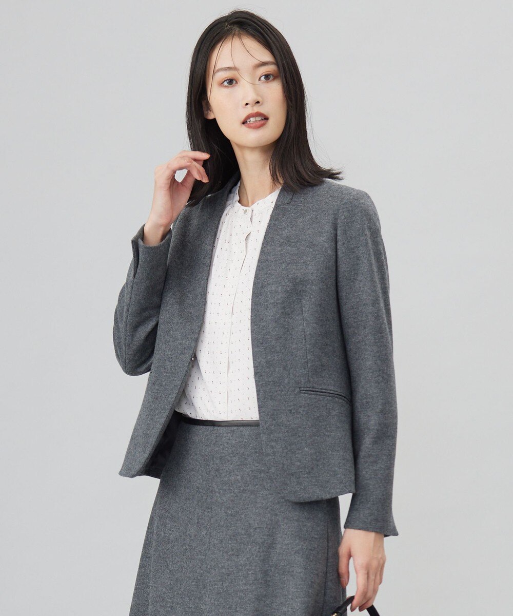 【オンワード】 J.PRESS LADIES>ジャケット/アウター 【セットアップ対応】ウールスムース ノーカラー ジャケット グレー 9 レディース