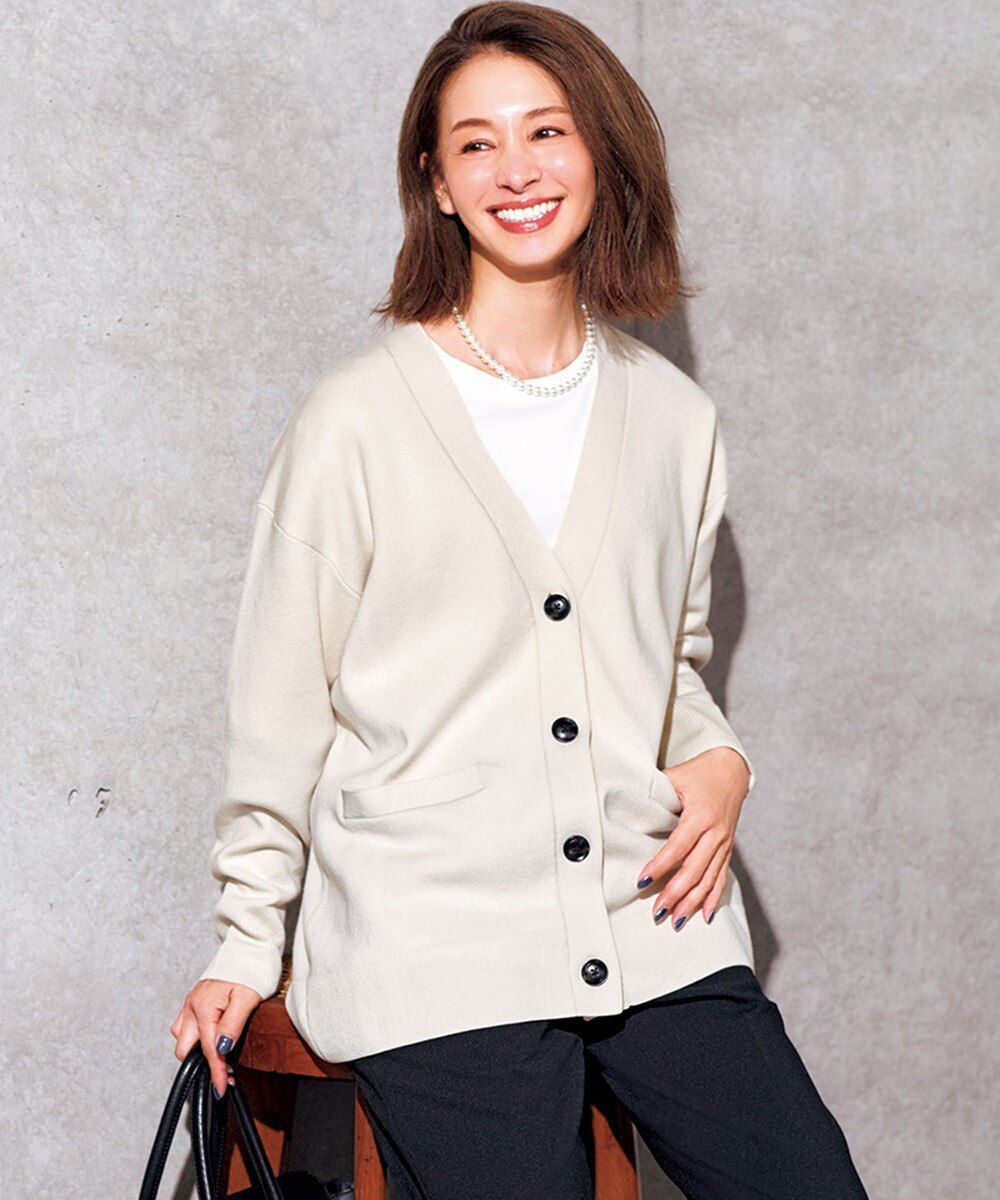 【オンワード】 UNFILO L（大きいサイズ）>トップス 【野呂佳代さん着用】コットンカシミヤニット Vネックカーディガン グレージュ XL レディース