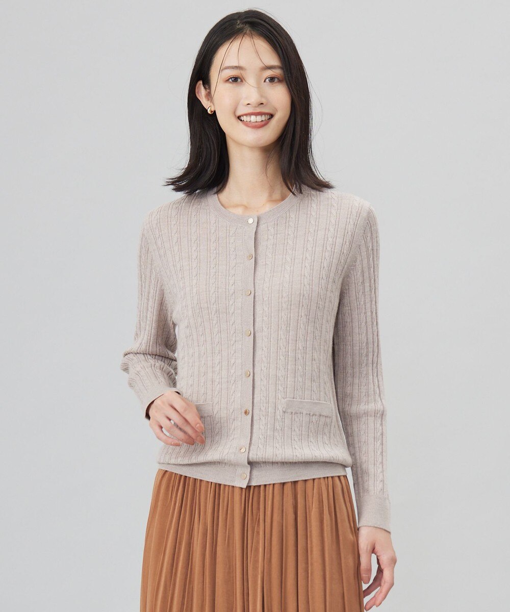 【オンワード】 J.PRESS LADIES L（大きいサイズ）>トップス 【洗える】KNIT BASIC クルーネック カーディガン トップベージュ T15 レディース