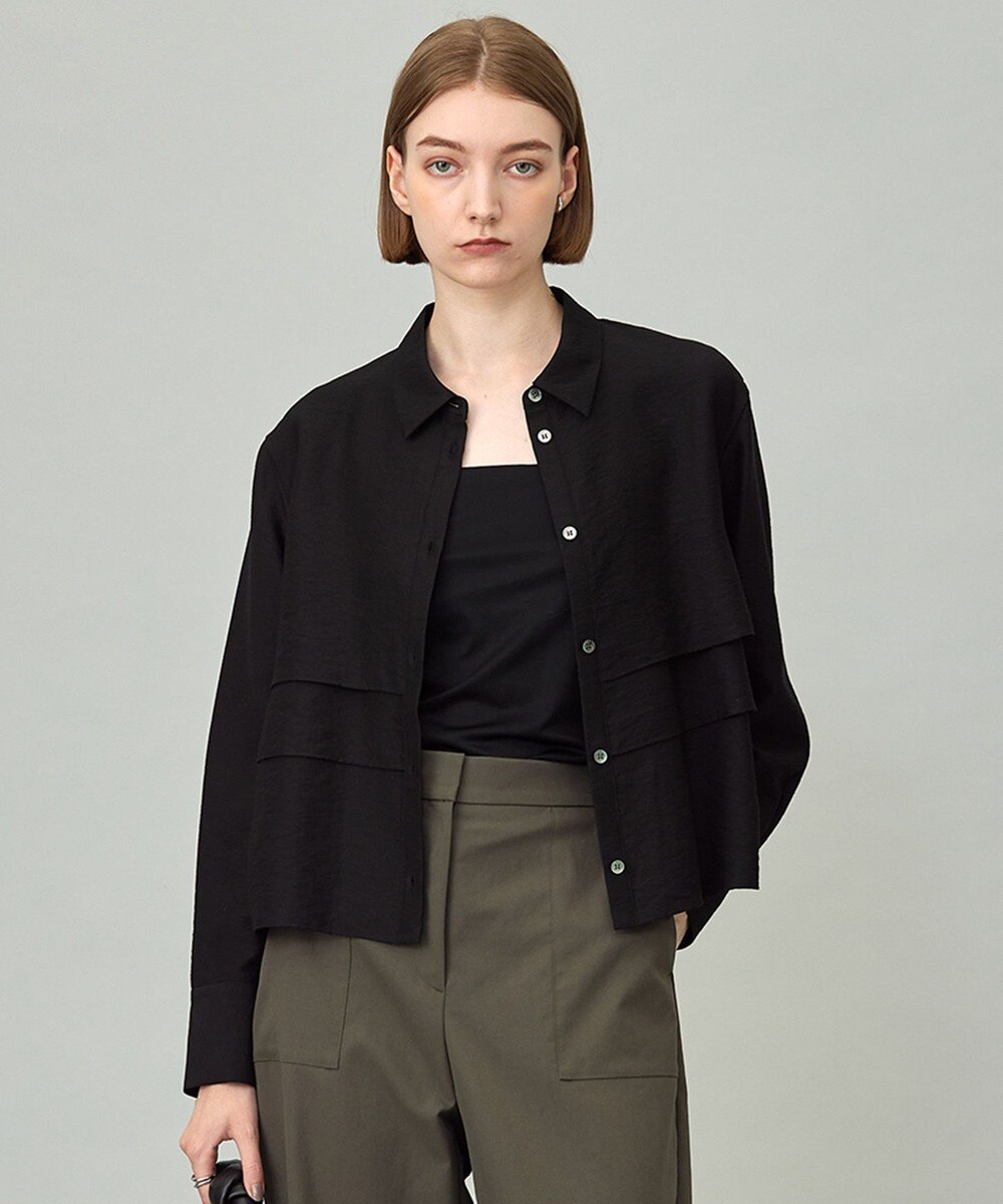 【オンワード】 ICB>トップス 【洗える】 ワッシャーツイル クロップドブラウス ブラック 6 レディース 【オンワード】 ICB>トップス 【洗える】 ワッシャーツイル クロップドブラウス ブラック 6 レディース