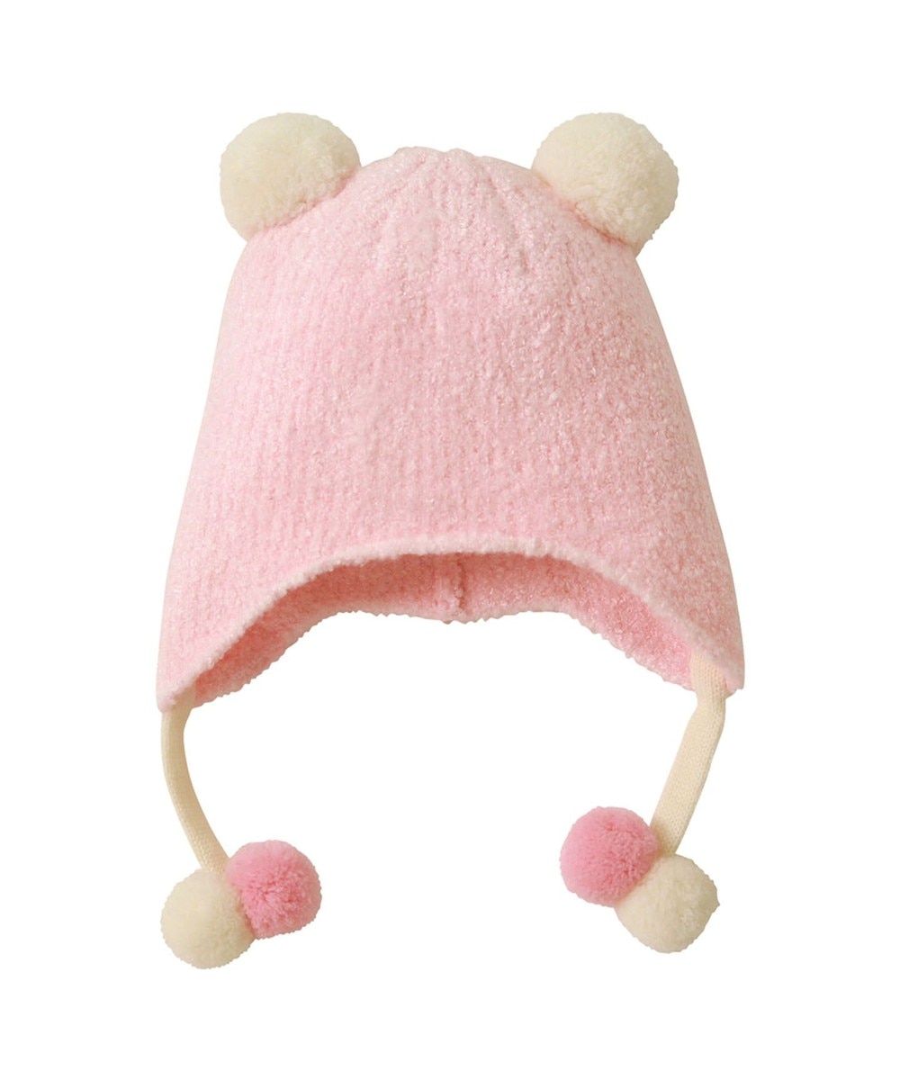 ＜オンワード＞MIKI HOUSE HOT BISCUITS>帽子 【ミキハウス】【44-48cm】 ボンボン付きフード(帽子) 白×ピンク フリーサイズ キッズ