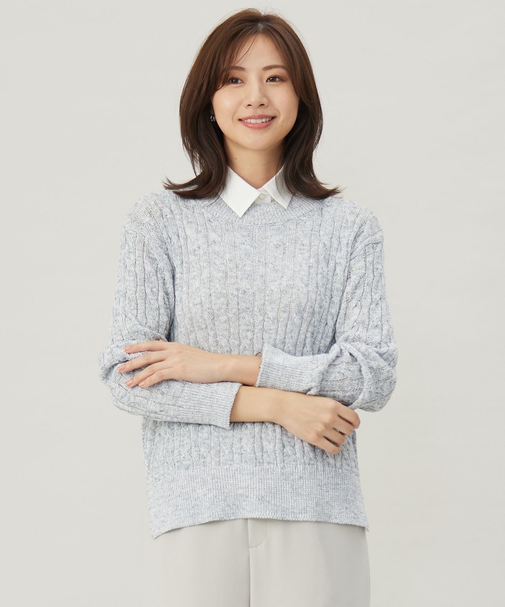【オンワード】 J.PRESS LADIES L(大きいサイズ)>トップス 【洗える】MIX COLOR SLUB ケーブル ニット サックスブルー T13 レディース 【オンワード】 J.PRESS LADIES L(大きいサイズ)>トップス 【洗える】MIX COLOR SLUB ケーブル ニット サックスブルー T13 レディース